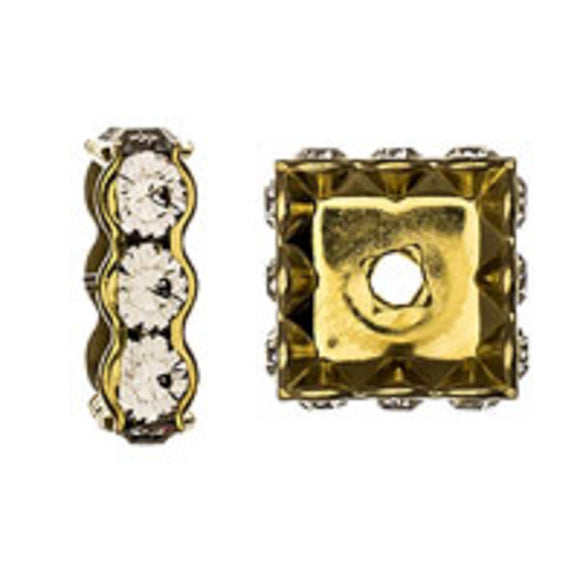 Austrian Crystals 14mm sq rondell gold clear 2pc