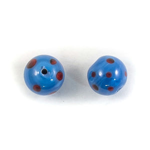 Cz 10mm h/made rnd blue red dots 2pc