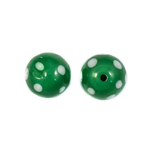Cz 10mm h/made rnd green white dots 2pc