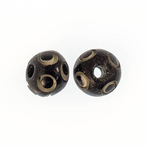 Bone 9mm rnd bead in a bead black 8pcs