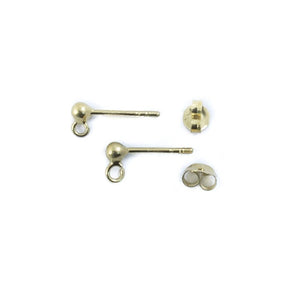 14K Gold sterling sil 3mm stud+b/fly 2pc
