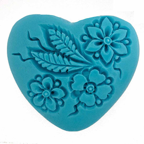 Resin 35mm heart floral V hole turq 1p