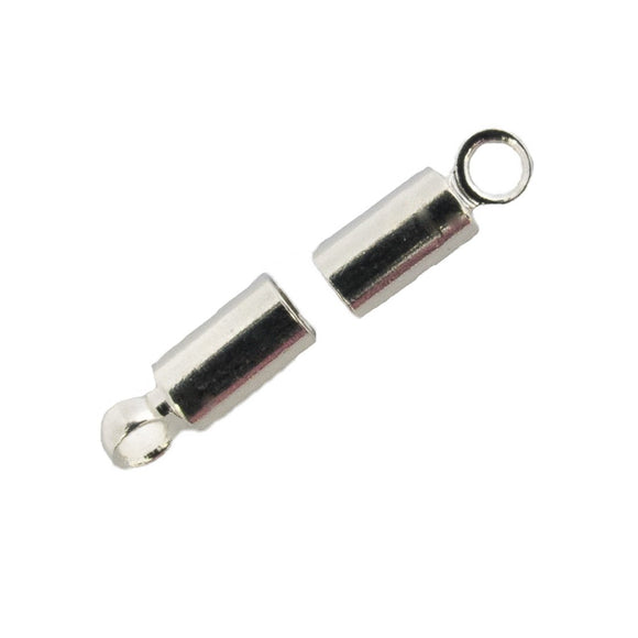 Metal 2mm cord ends silver 100pcs