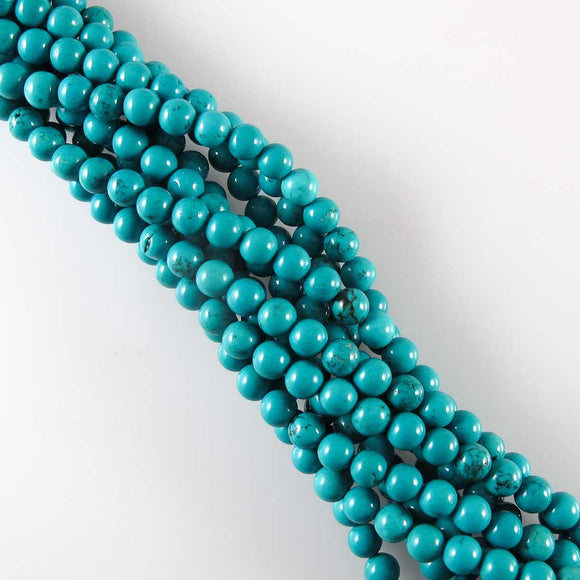 Semi prec 6mm rnd dyed howlite teal 60pc.