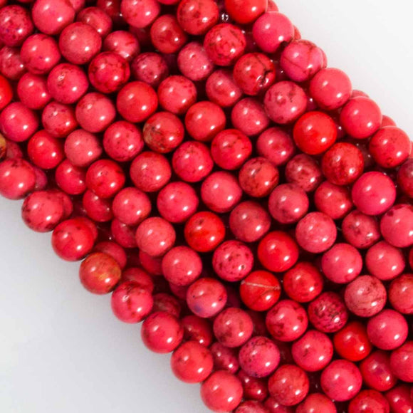 Semi prec 6mm rnd howlite drk rose 63p.