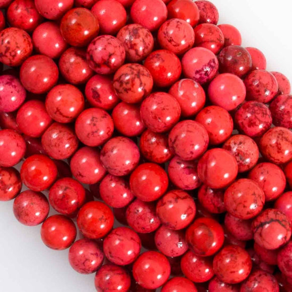 Semi prec 8mm rnd howlite drk rose 48pc.