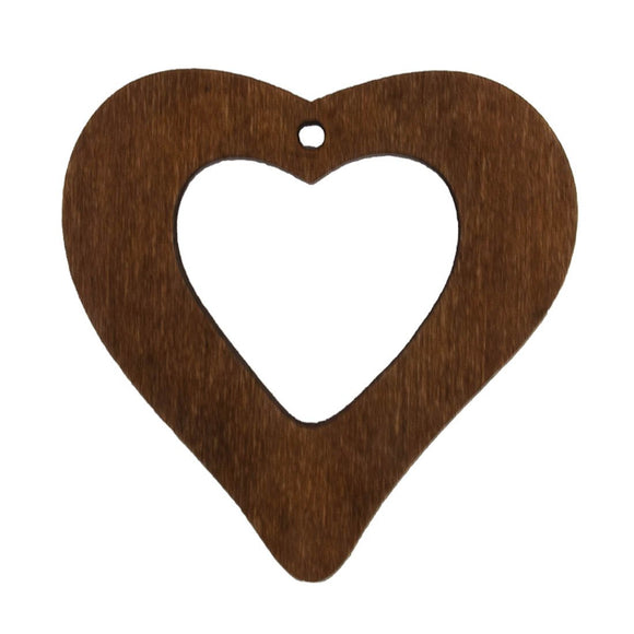 Wood 65mm heart cut pendant brown 8pcs
