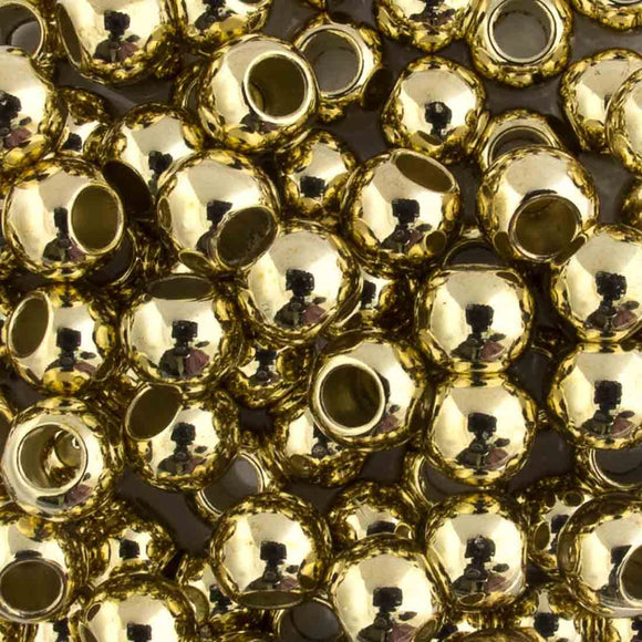 Plas 8mm rnd large hole gold 100pcs