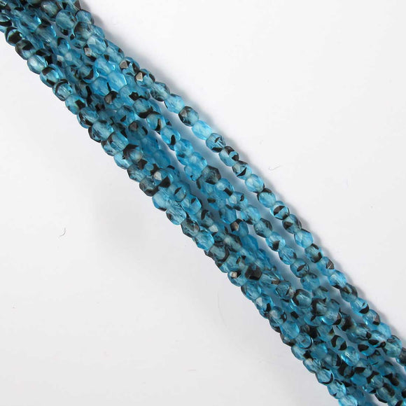 Cz 4mm rnd faceted matt aqua/black 50pcs