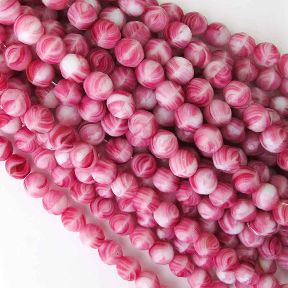 Cz 12mm rnd faceted 3tone pink/white 16p