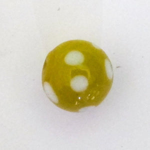 Cz 10mm h/made rnd mustard whit dots 2pc