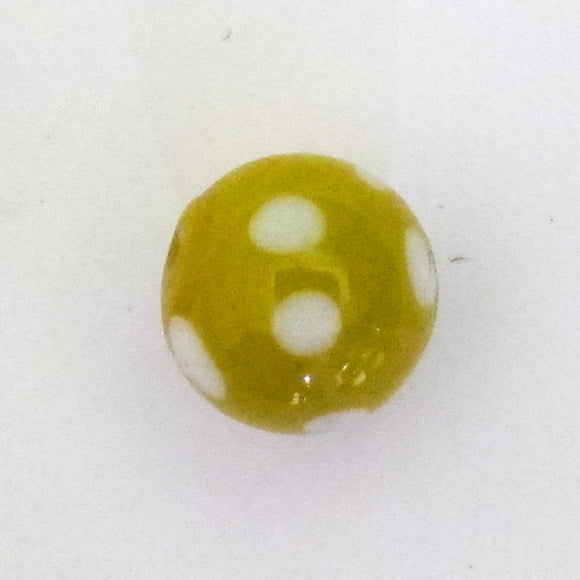 Cz 10mm h/made rnd mustard whit dots 2pc