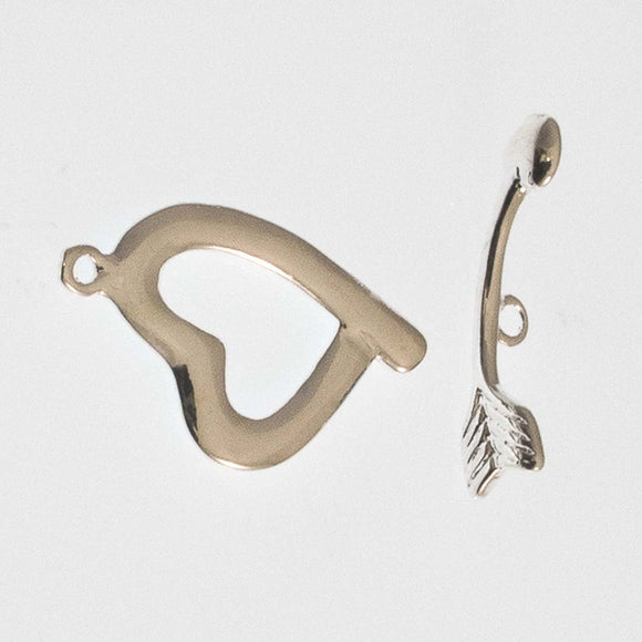 Metal 20mm heart/arrow FOB NF SIL 2sets