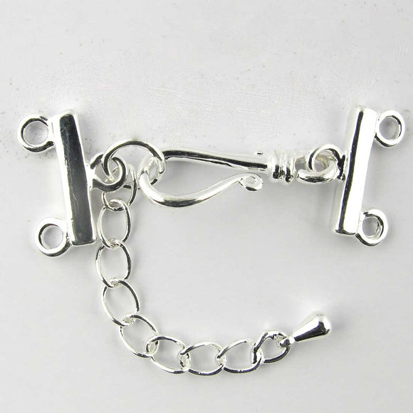 Metal 14mm 2 row end bar+clasp NF SIL 4p