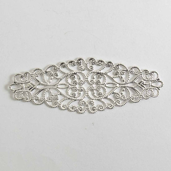 metal 24x65mm long oval filig sil 12pcs