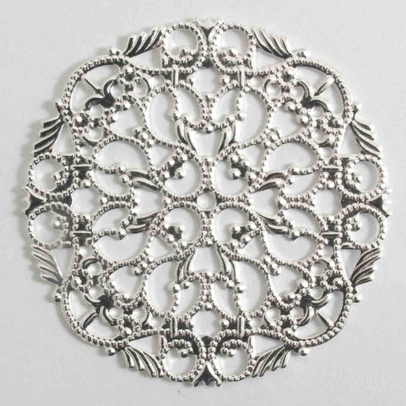 metal 44mm round filigree sil 10pcs