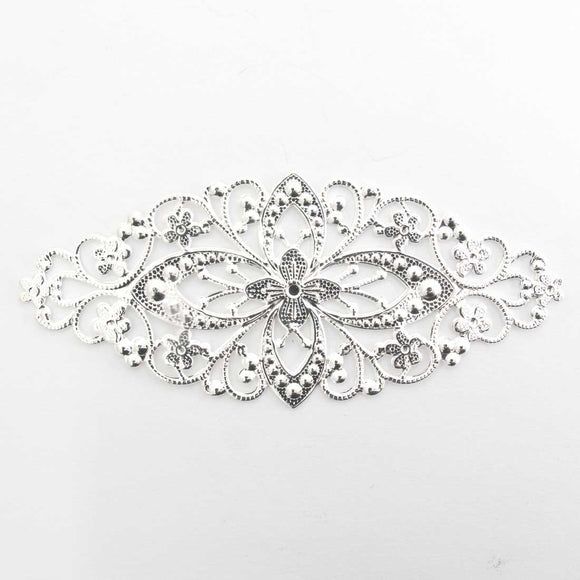 metal 34x80mm oval filig sil 2pcs