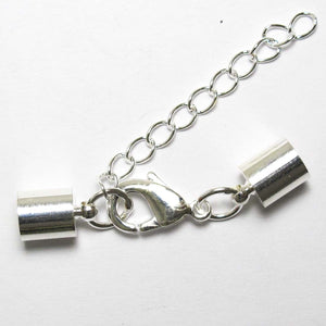 Metal 7mm cord end+clasp NF silver 1set