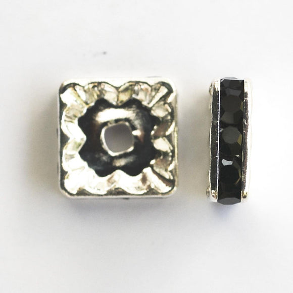 metal 10mm sqr diamante ron sil/blk 14pc