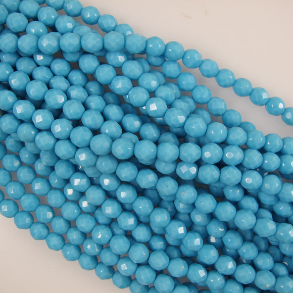 Cz 8mm rnd faceted opaq sky blue 40+p