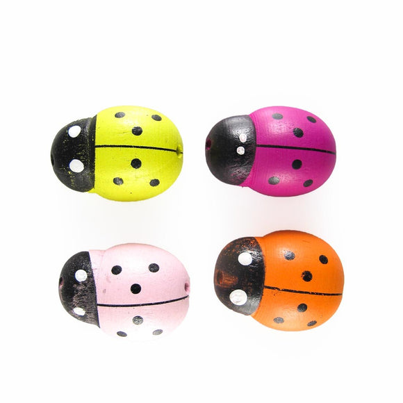 wood 28x20mm lady bettle multi mix 10pcs