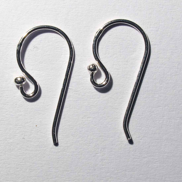 Sterling sil 16mm earring hook/dot 4pcs