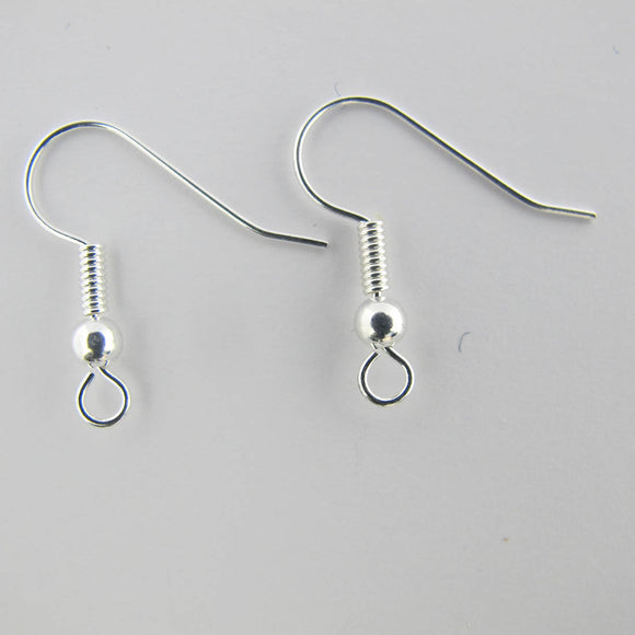 100Pcs Silver Plated Hook Earwire,metal earring,ear hook, flat fishhook  with 2mm ball, Fish Hook, DIY Earring, Earring Findings,Wholesales