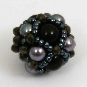 Beaded 14mm rnd bead black/grey 1p