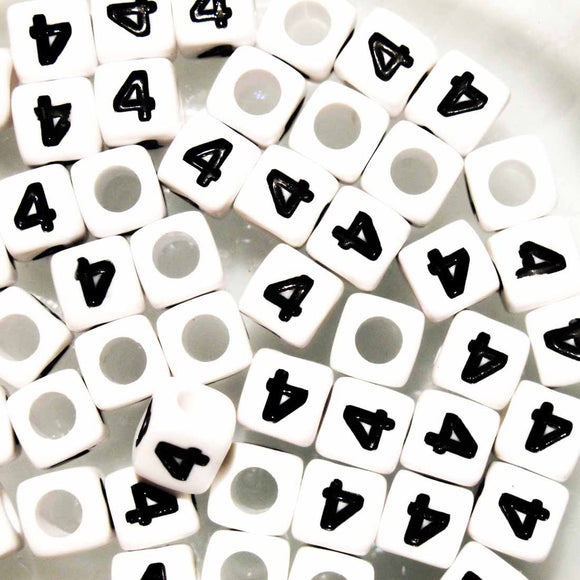Plas 7mm cube number 4 black/white 50pcs