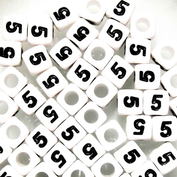 Plas 7mm cube number 5 black/white 50pcs