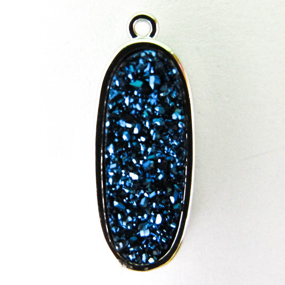 Metal 20x8mm drusy charm navy/nkl 2pcs
