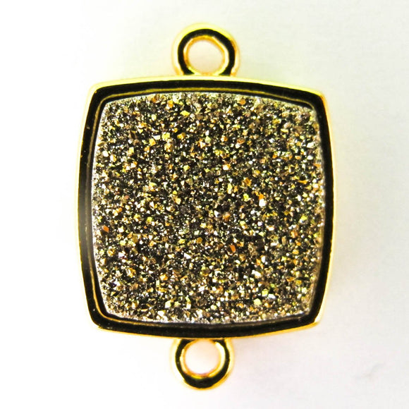 Metal 14x14mm drusy connect cry/gld 2p