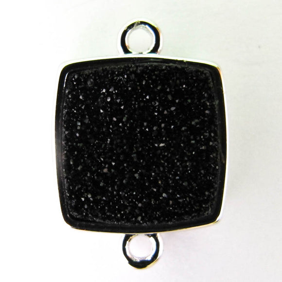 Metal 14x14mm drusy connect blk/nkl 2p