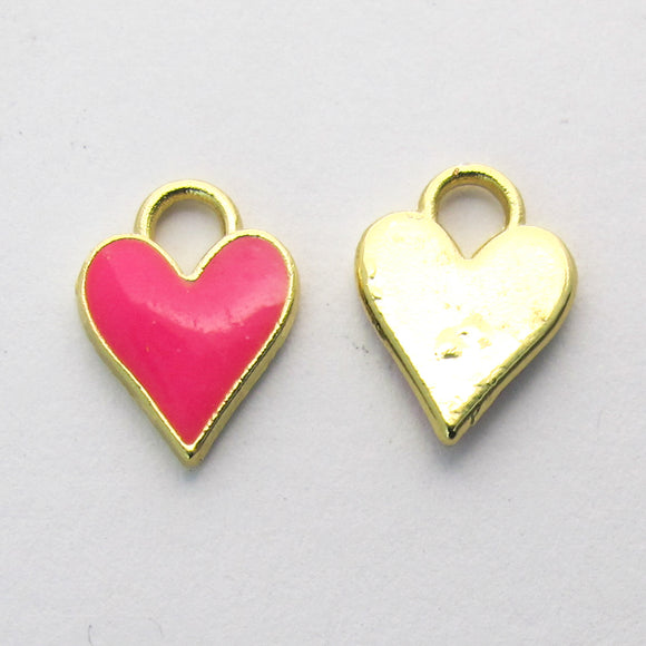 metal 12mm heart NF Gold Fluro Pink 2pcs