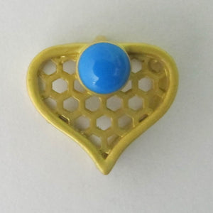 metal 10mm lge hole heart gld / blue 4pc