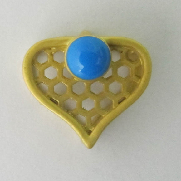 metal 10mm lge hole heart gld / blue 4pc