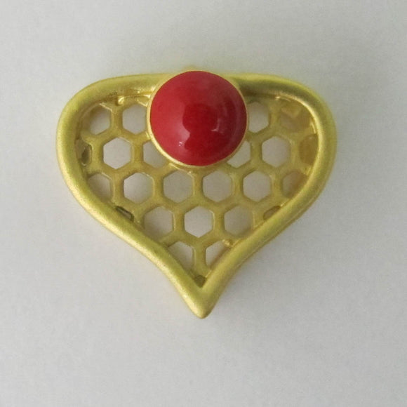metal 10mm lge hole heart gld / red 4pc