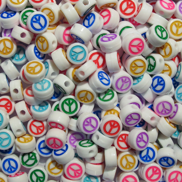 Plas 7mm coin PEACE white multi col 340p