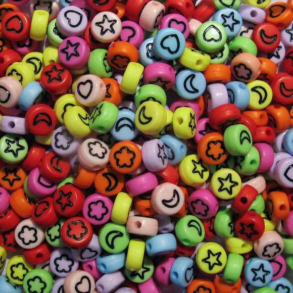 Plas 7mm coin 4 shapes multi col 385pc