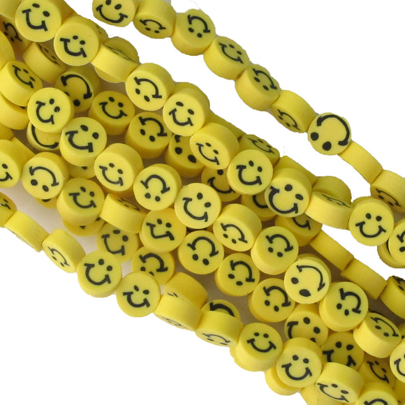 clay / fimo 10mm coin Smiley Face yellow 38pcs