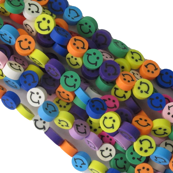 clay / fimo 10mm coin Smiley Face multi mix 38p