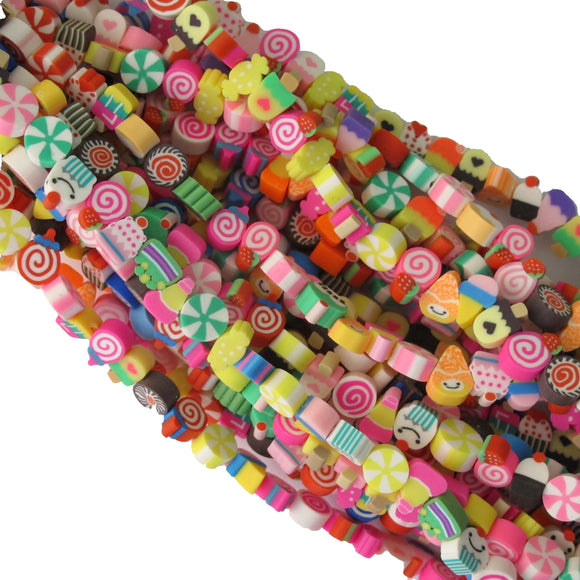 clay / fimo 8mm coin Candy Cane Cake multi 38p