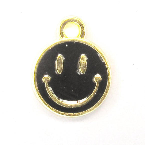 Metal 10mm Smiley Face charm BLK/GLD 2pc