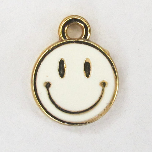 Metal 10mm Smiley Face charm WHI/GLD 2pc