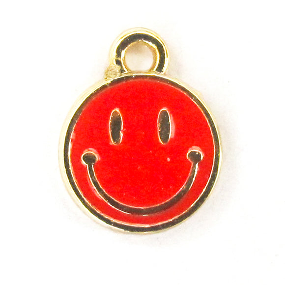 Metal 10mm Smiley Face charm RED/GLD 2pc