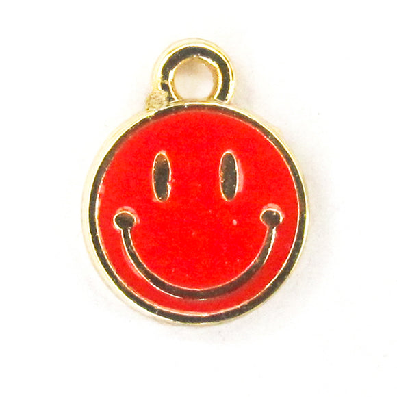 Metal 10mm Smiley Face charm RED/GLD 2pc