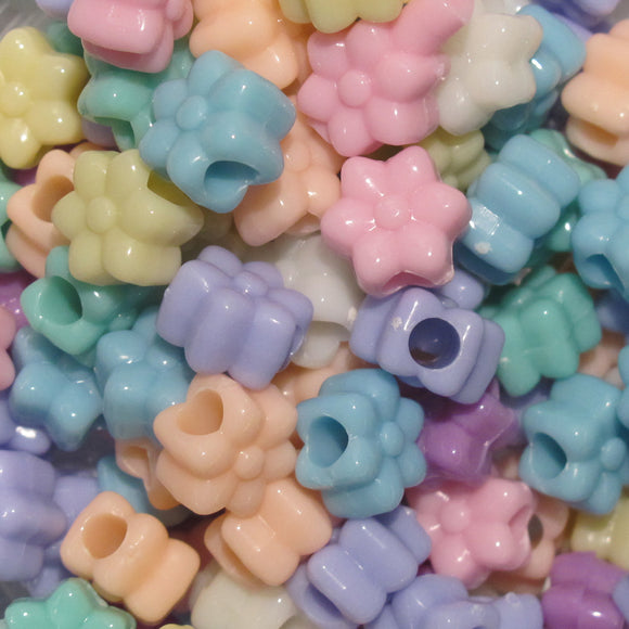 Plas 10mm flower 3mm hole pastel mix 105 pieces