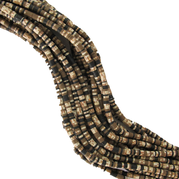 Clay 4mm heishi black brown cream 36cm