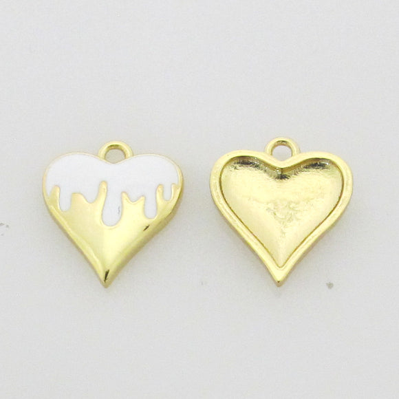 Metal 13mm heart gold/white flame 2pcs