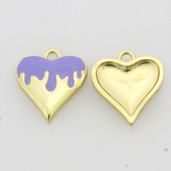 Metal 13mm heart gold/Mauve flame 2pcs